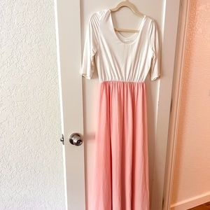 Petite Light Pink Chiffon Colorblock Maternity Maxi Dress